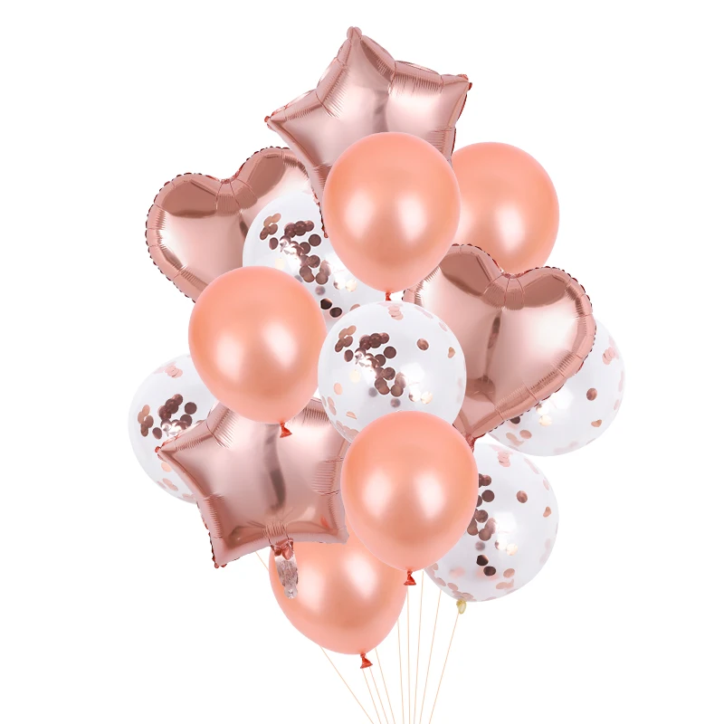 14 Stücke Rose Gold Konfetti Latex Ballon Set Junge Mädchen Geburtstag Party Dekoration Lieferungen Hochzeit Helium Luft Globos Baby Dusche