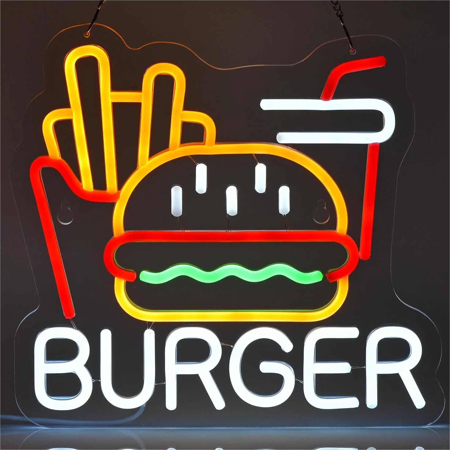 Burger Fries Neon Sign For Wall Decor Art Hamburger LED Neon Light Fast Food Business Sign For Home Restaurant Man Cave Decor