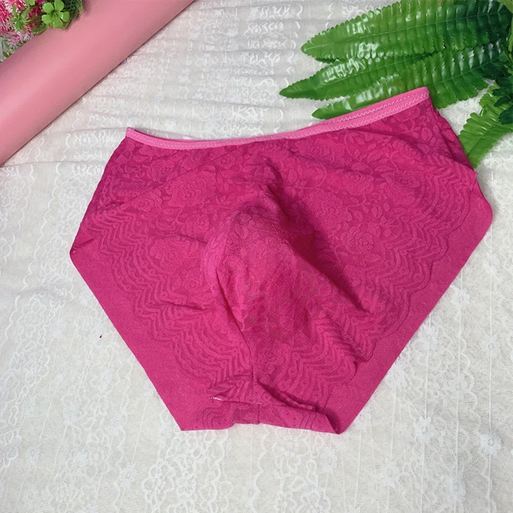 섹시한 시스루 레이스 브리프, 얇은 언더팬츠 통기성 속옷, 투명 팬티, 게이 쉬어 란제리, 그물 털실 니트