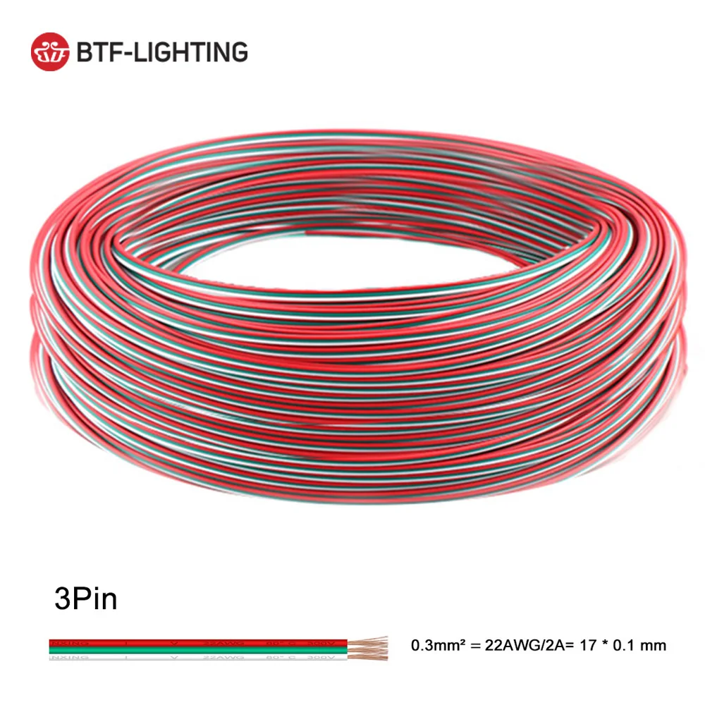 10 Meters 22 AWG Electric Wires Flexible LED Power Cables WS2812B WS2815 5050 RGBW RGBCCT Strip Lights Extension Wire Connector