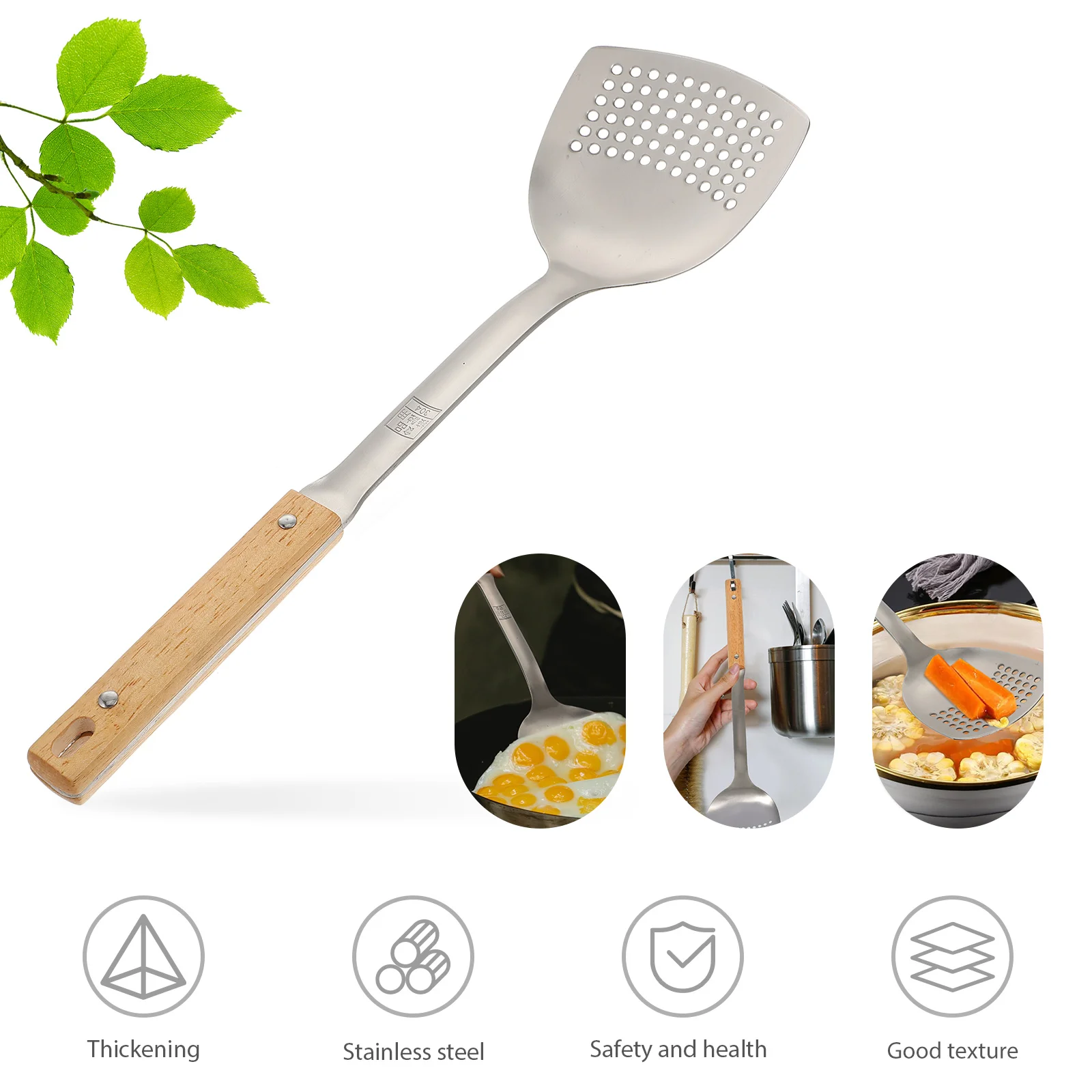 

Stainless Steel Cooking Spatula Wok Shovel Wooden Handle Ergonomic Tool Heat Resistant Non Stick Spatula Home Kitchen Utensil