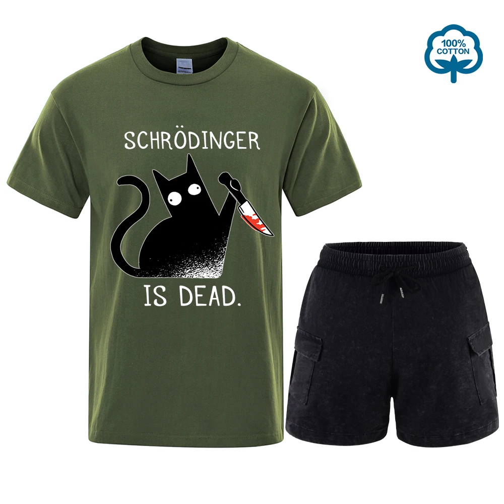 

Schrodinger Is Dead Black Cat Street Fashion Soft T-Shirt Set Man High Quality T-Shirts Oversized T Shirts Cotton Short Sleeve