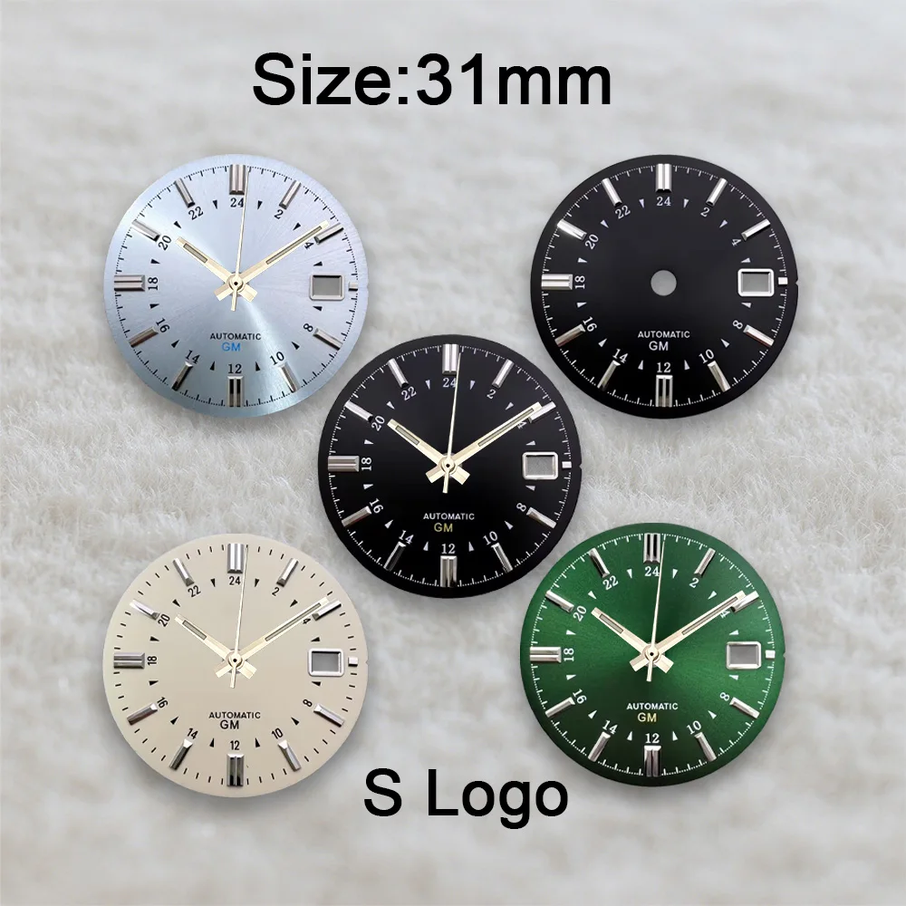 High-Quality 31mm S/G S Logo Dial Fit NH35 Japan Movement Sunburst/Matte Solid Nail Dial Watch Modification Accessories
