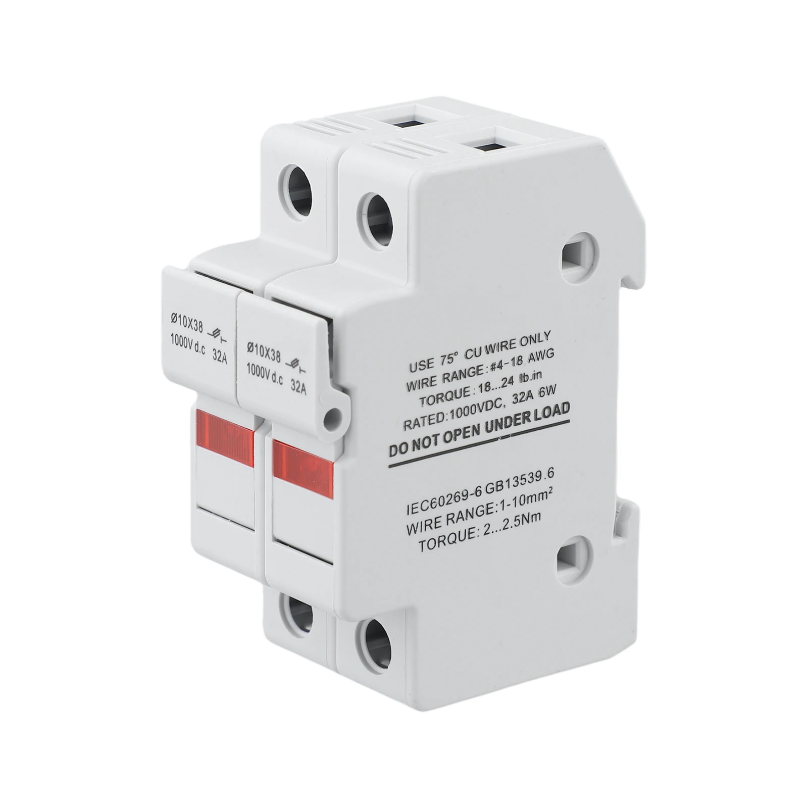 2 Pole Fuse Holder for 1000V DC For Solar Applications LED Indicator Works with 10x38mm Fuses for Enhanced Security