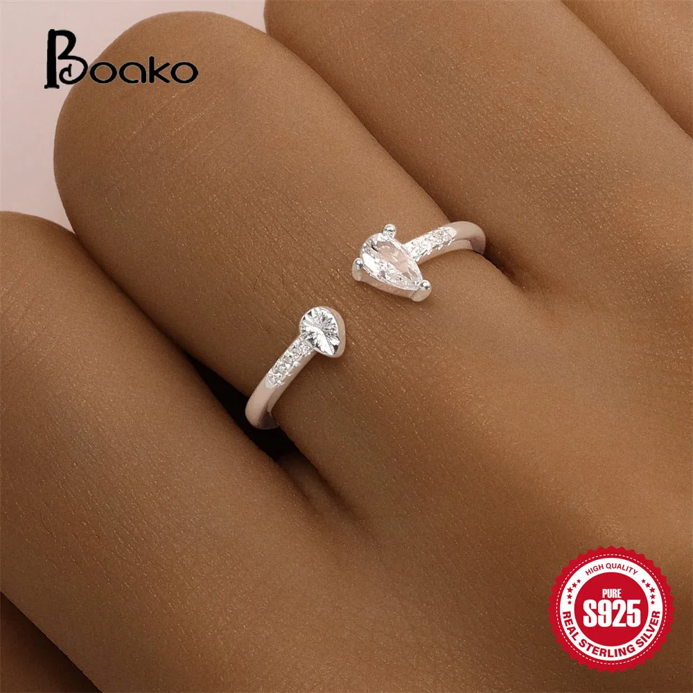 BOAKO-Anillo de Plata de Ley 925 para mujer, sortija de circonita con forma de gota de agua, a la moda, para boda, bisutería de lujo, 2024