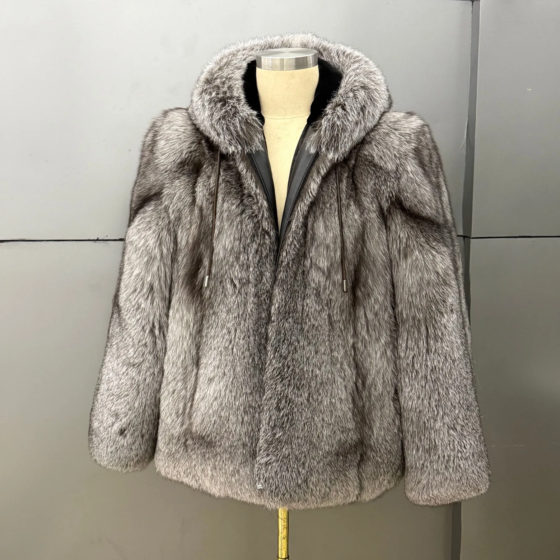 Luxury Natural Fox Fur Men's Jackets And Light Coats Real Fur Hooded Zip-Up Mens Winter Coat Warm Windproof Casual Men's Clothes view 5