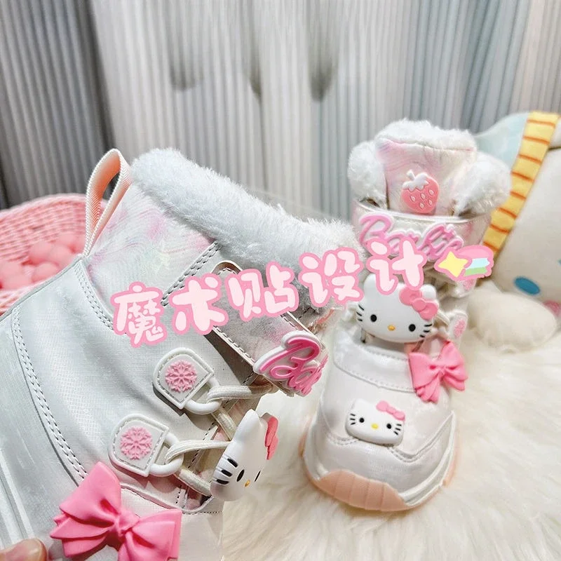 New Hello Kitty Winter Cartoon High-looking Thick-soled Leather Non-slip White Snow Boots Mid-high Thickened Warm Snow Boots