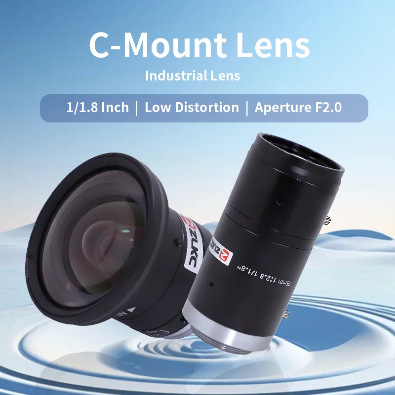 ZLKC C Mount 1/1.8 Inch 5MP 75mm Lens 4mm 6mm 8mm 12mm-50mm Fixed Focal F2.0 Manual Iris Machine Vision FA Lens