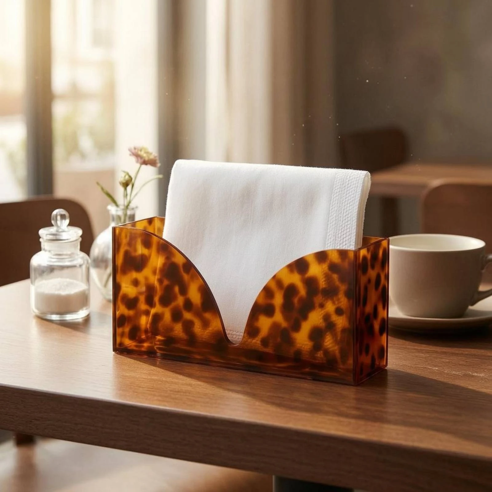 

Acrylic Tissue Holder Desktop Tortoiseshell Tissue Holder Home Organizer Mottled Amber-Brown