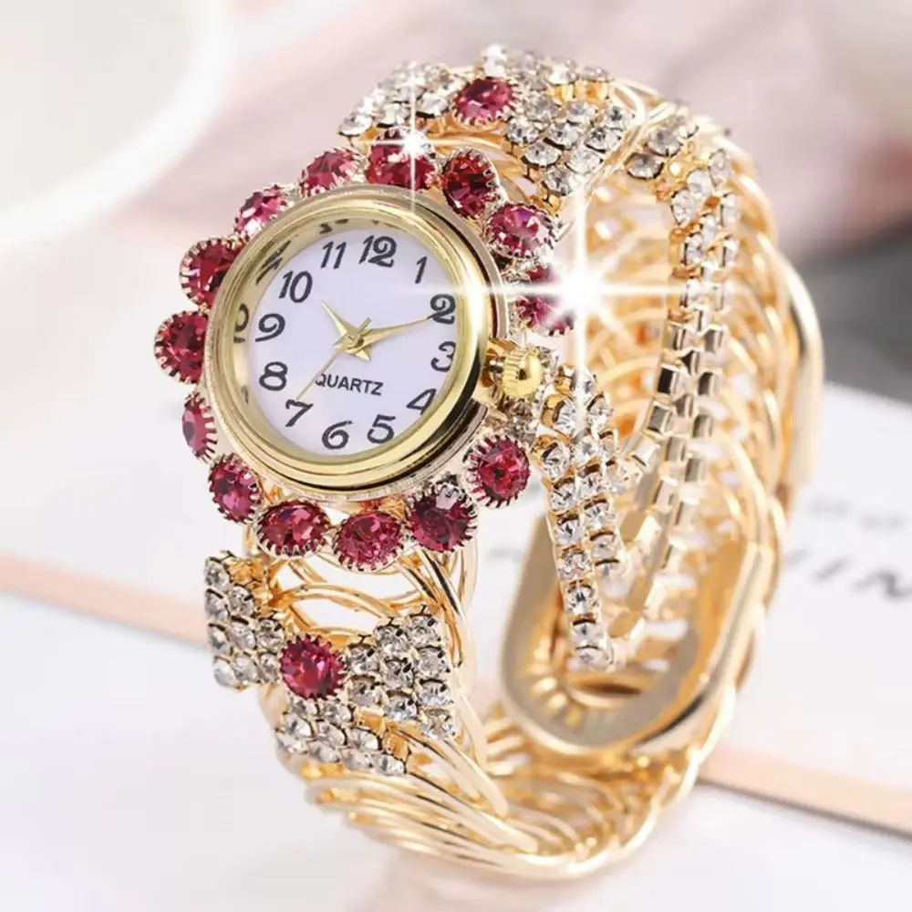 Rose Gold Ladies Wristwatch Stainless Steel Adjustable Quartz Watch Shiny Rhinestone Quartz Movement Stainless Steel Watch
