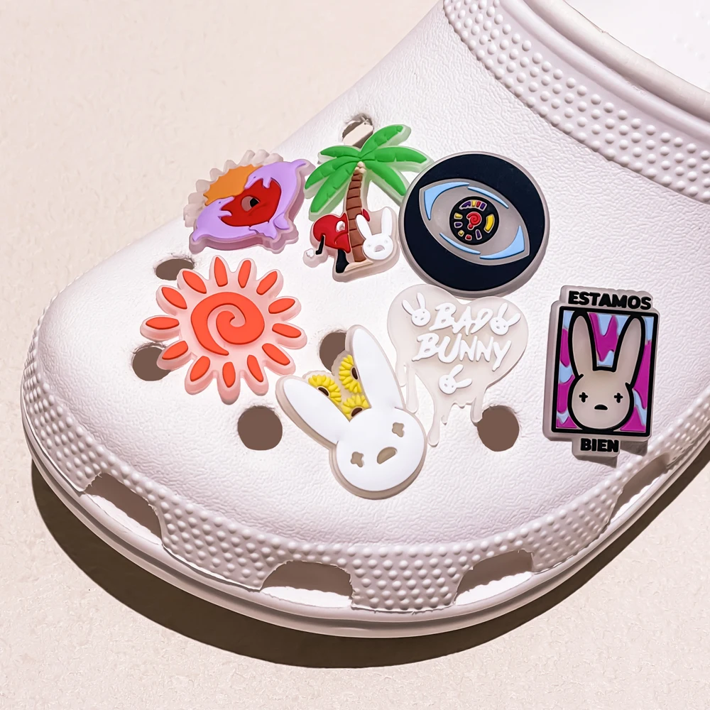 1pcs PVC Shoe Charms Bad Bunny Glowing Shoe Decorations Pins for Clog Sandals Women Single Sale Shoe Charms Luminous Favor Gifts