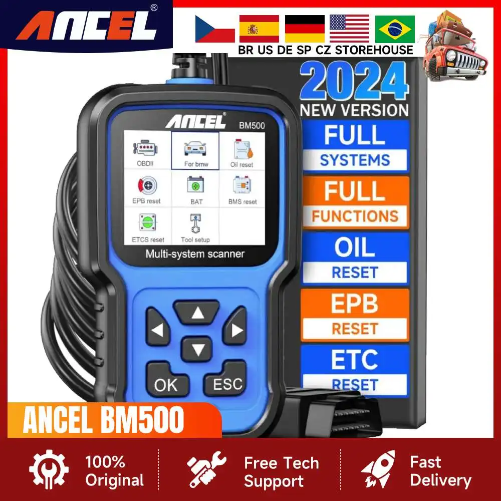 

Диагностический сканер ANCEL BM500 OBD2 для E93, E65, подушки безопасности, EPB, SAS, система сброса TPMS, OBD 2, многоязычный инструмент для диагностики автомобиля