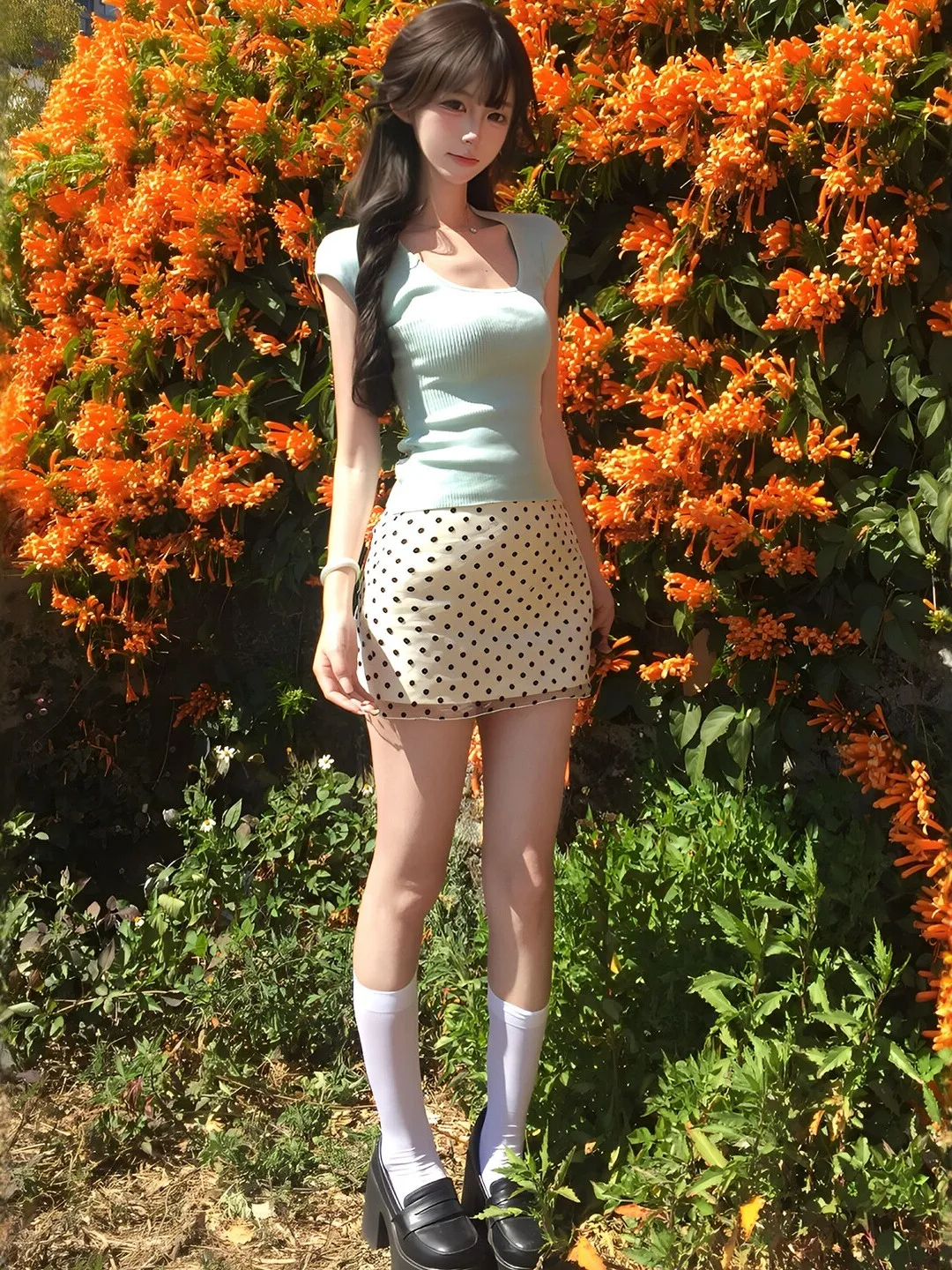

Summer Polka Dot Halter Neck Short Sleeve T-Shirt And High Waist Skirt Two Piece Set Women's Comfortable Fashion Outfit