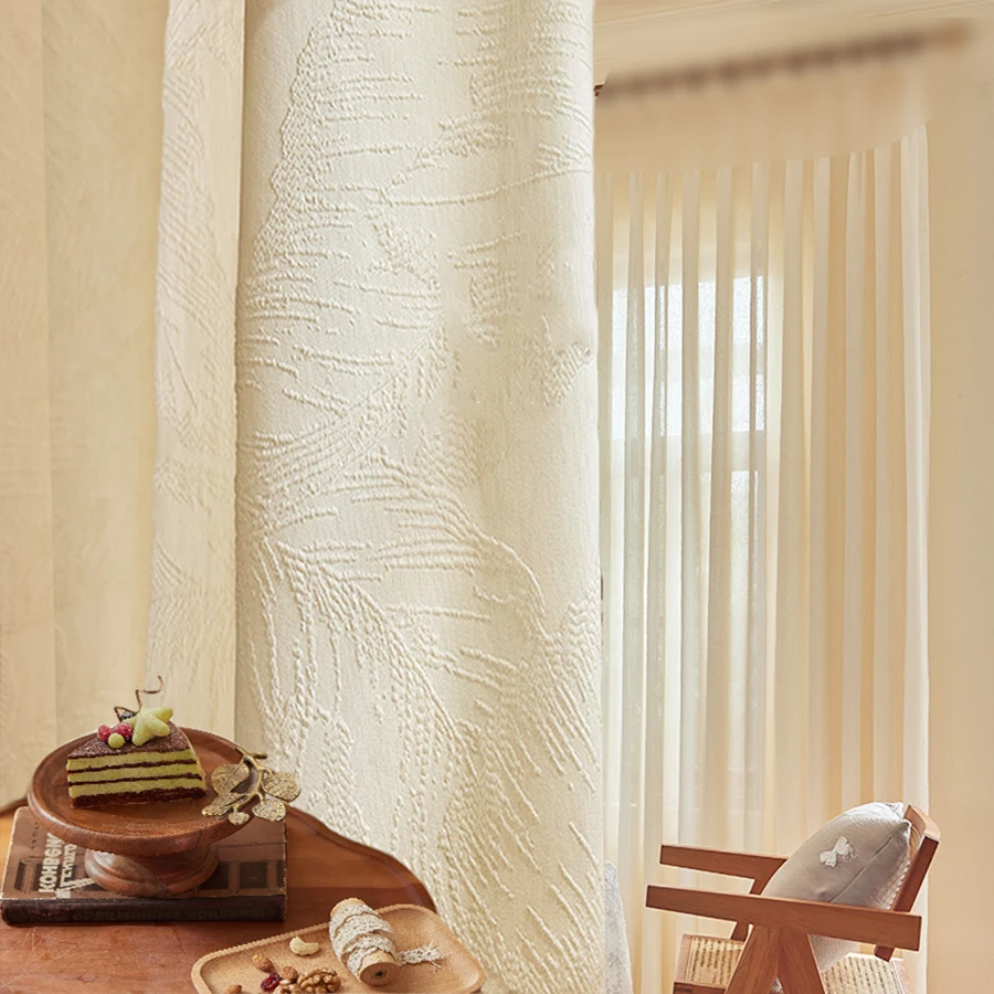 1Pc,Modern Jacquard Leaf Pattern Embroidered Sheer Curtain Panel, Semi-Sheer Diamond Yarn Privacy Drapes for Various Room