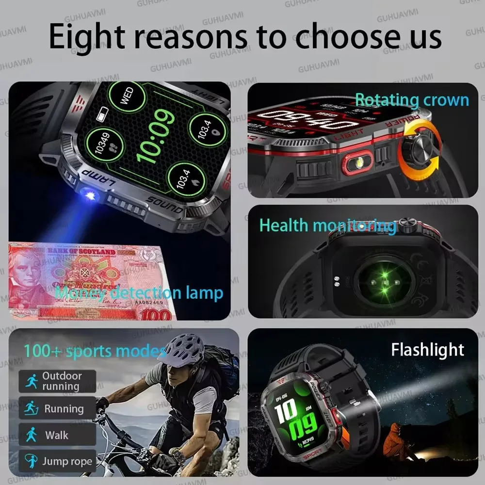 New 2.01-inch Outdoor Men Smart Watch 3ATM Waterproof 600Mah Battery Compass LED Flashlight Bluetooth Call Smartwatch For Xiaomi - Image 6