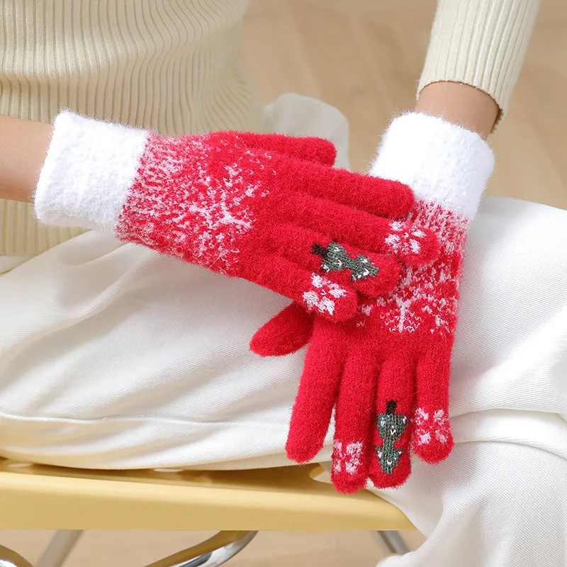 

Christmas Red New Year's Knitting Warm Gloves Thicken Elastic Knitted MittensDaily All Finger GlovesKids Gifts Christmas Gifts