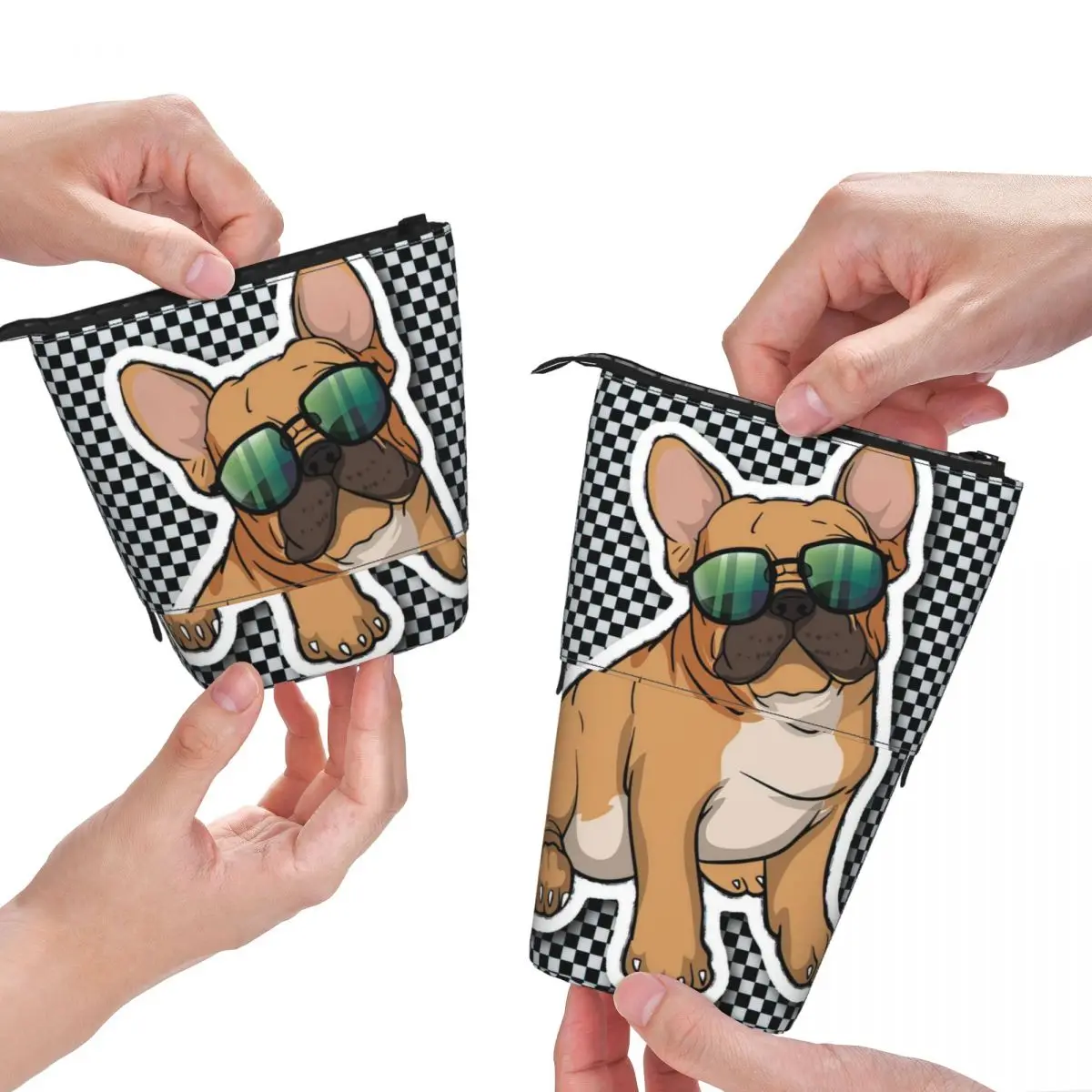 Bulldog americano Pen Box Escola Estudante Zipper Pen Bag Criança Papelaria Saco Lápis Retrátil Vertical Pencase