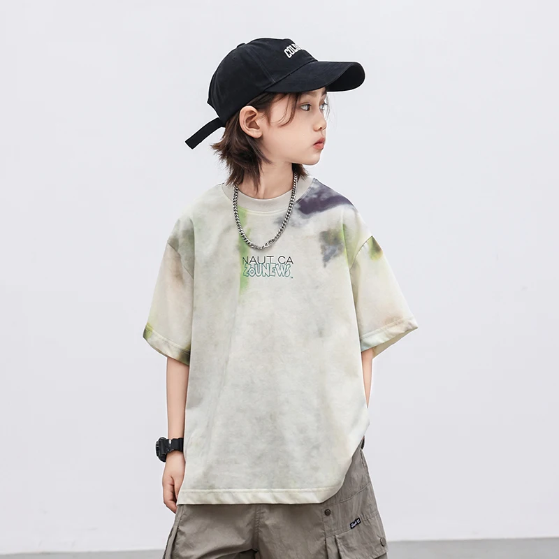

Kids Luxury Summer Clothing Tie Dye Short Sleeve Cotton T-shirt for Boys High Fashion Streetwear Tee Tops Child Casual Tshirt