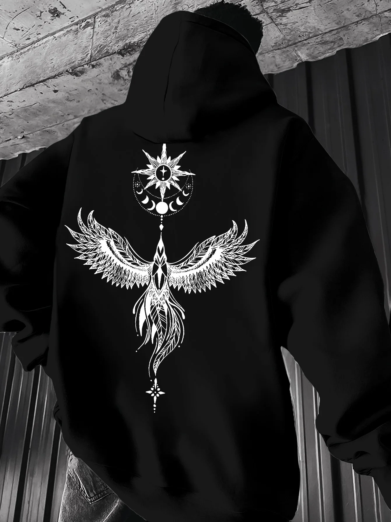 Moletom Masculino de Lã com Capuz Estampado Fênix Celestial, Quente para o Inverno, Roupa Esportiva, Moletom Casual Solto para Treino