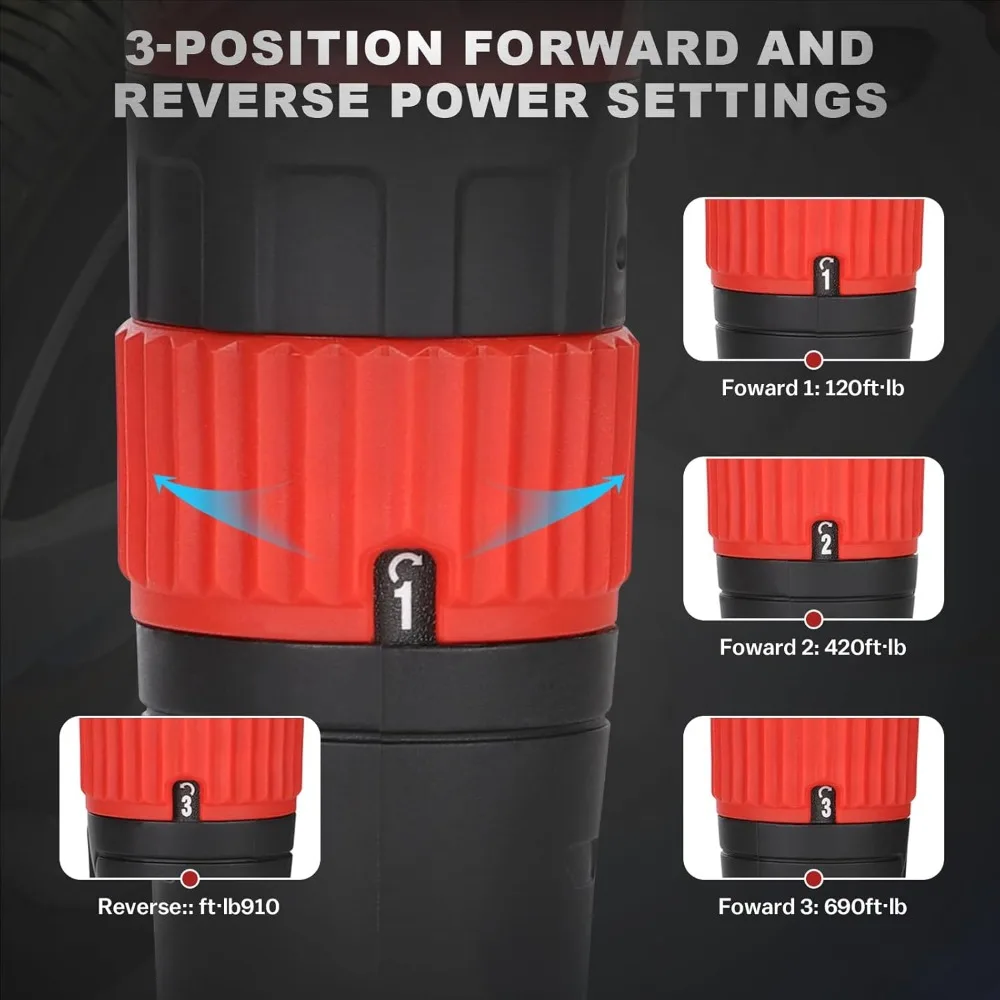 1/2インチアングルインパクトレンチ、最大トルク910フィートポンド、コンパクト軽量3.63ポンド設計、ヘビーデューティー7500RPM 1/2ミニエアインパクトガン