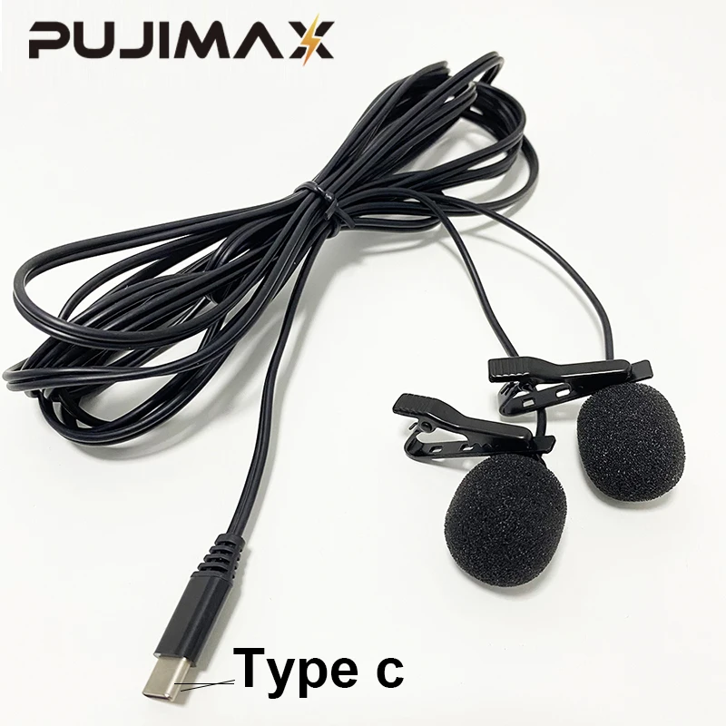 PUJIMAX Microphone Double Lavalier Lapel Microfone USB Type-C Interface Head 1.5m/3m Cable for Xiaomi Huawei Android SmartPhone