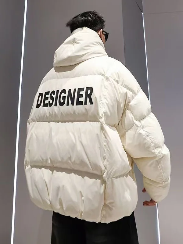 

Men's Thiened White Du down Jaet Hooded Zipper Winter Coat Couple's Bread Sle Outerwear Youth Faion Warm Windproof