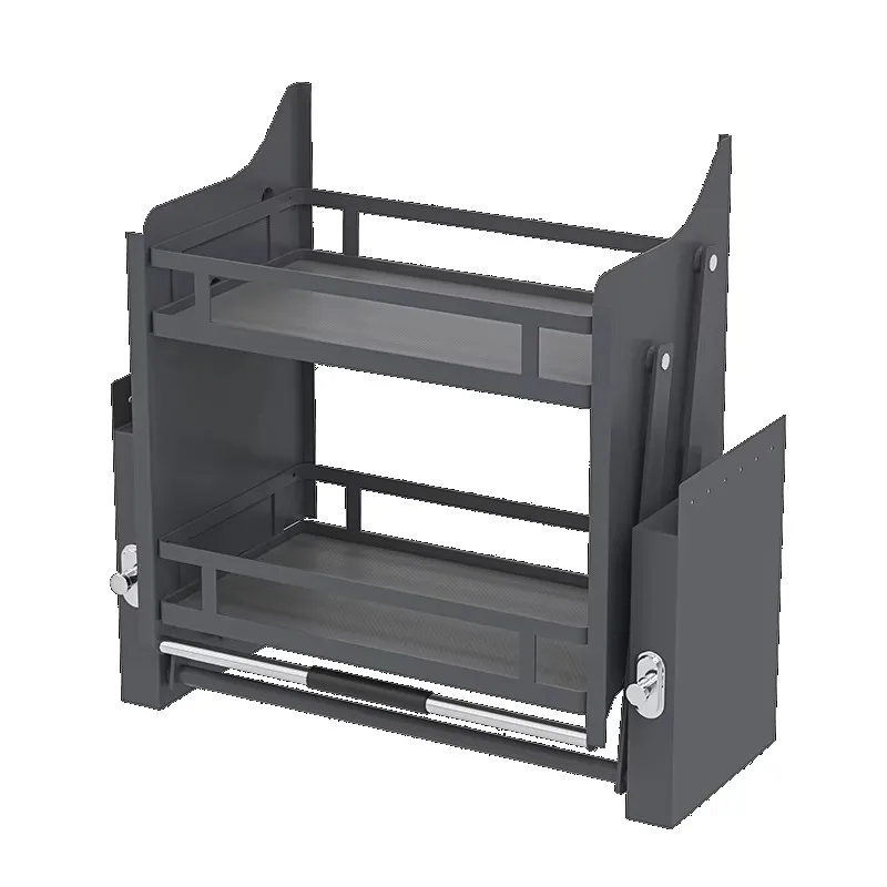 

Y Pull out multifunctional kitchen cabinet storage rack, steel environmentally friendly double-layer seasoning storage basket