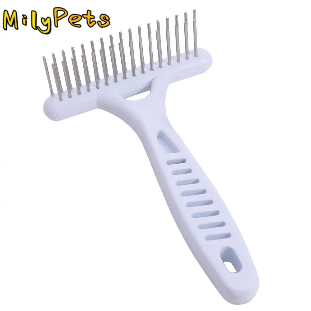 

Pet Dog Brush Double Row Dog Rake Comb Stainless Steel White Dog Needle Row Comb Dog Hair Fur Shedding Remove Cleaning