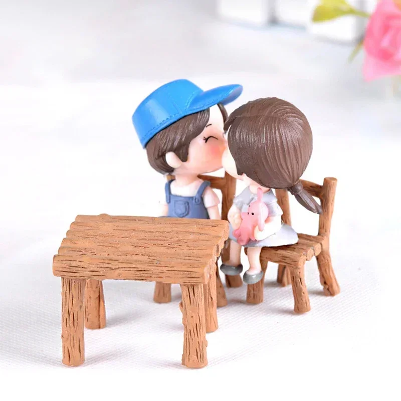 3 pz/set nuovo carino tavolo sedia in miniatura parco sedile Mini lungo panca in legno resina artigianato ornamento Micro Figurine decori per i bambini giocattoli