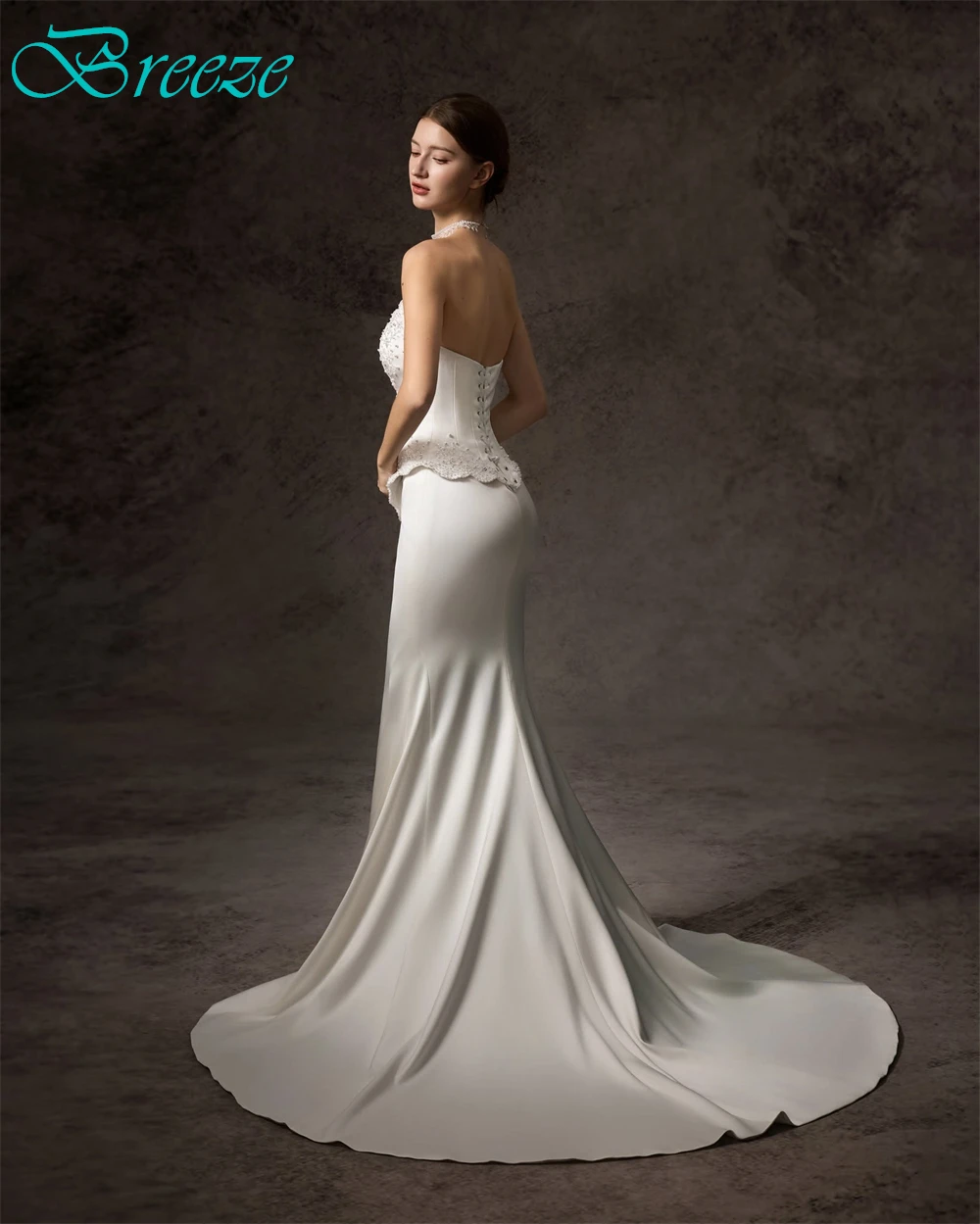 Customized Elegant White Satin Wedding Dress Formal Strapless Sleeveless Bridal Gowns Soft Mermaid Court Train Vestido De Novia