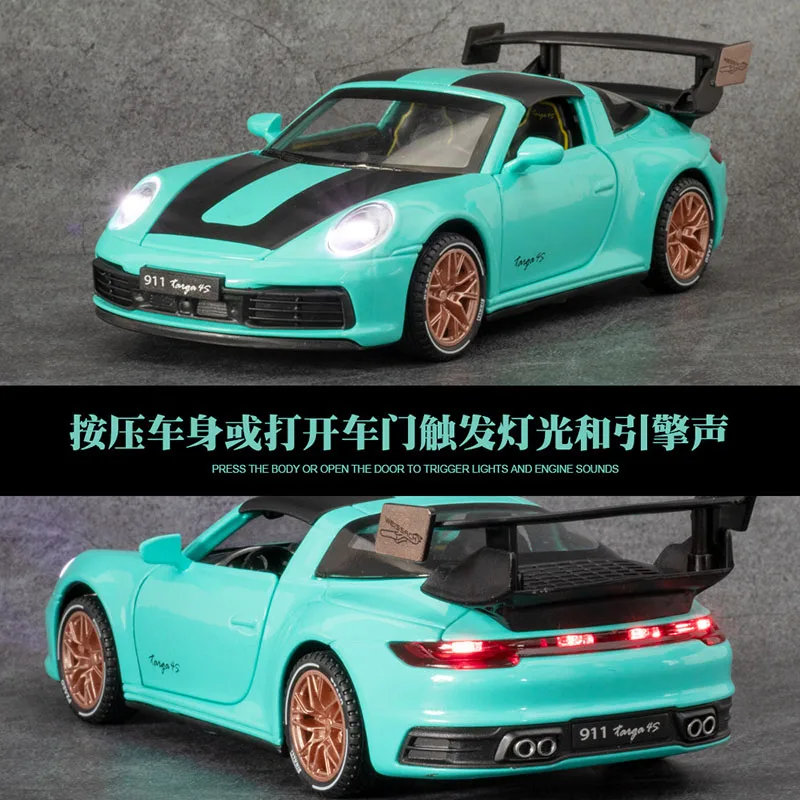 1:32 Nieuwe 911 Targa 4 S Supercar Auto Model Legering Auto Gegoten Speelgoed Met Pull Back Geluid en licht Kinderen Geschenken Collectibles