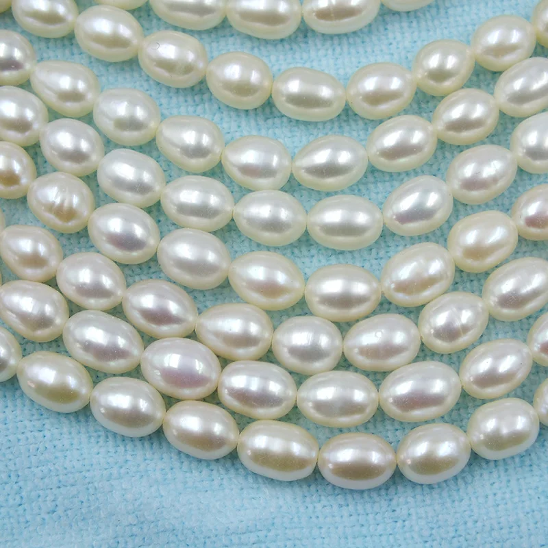 

10 shares 7-8mm AAA+AA Loose White Pearl, natural Freshwater Rice Pearl, 15"/Strand