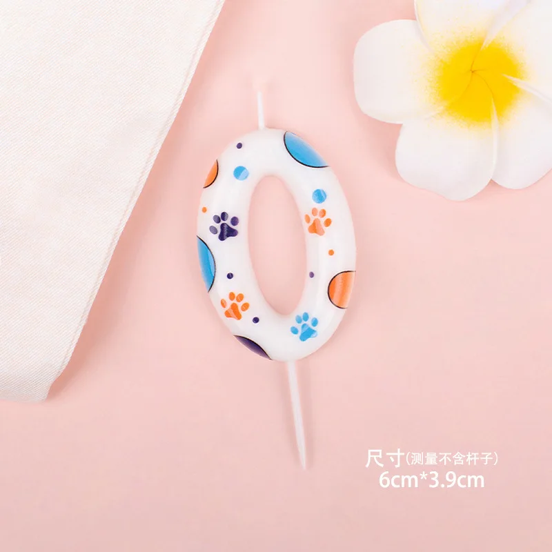 1pc Paw Print Number Birthday Candle 0‑9 Colorful Dots Dog Cat Paw Digit Candle Kids Pet Theme Party Cake Topper Decorations