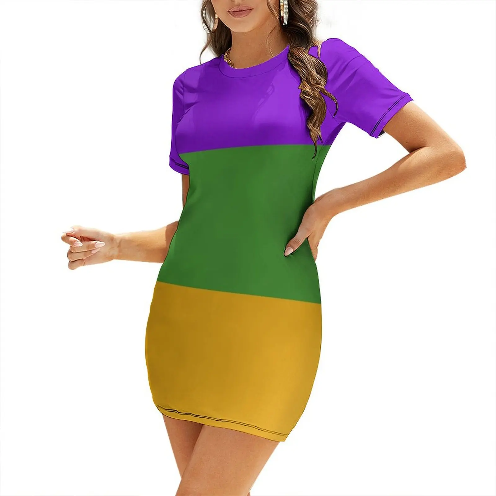 Mardi Gras Colors Short Sleeved Dress Female dress Women's summer suit Dress