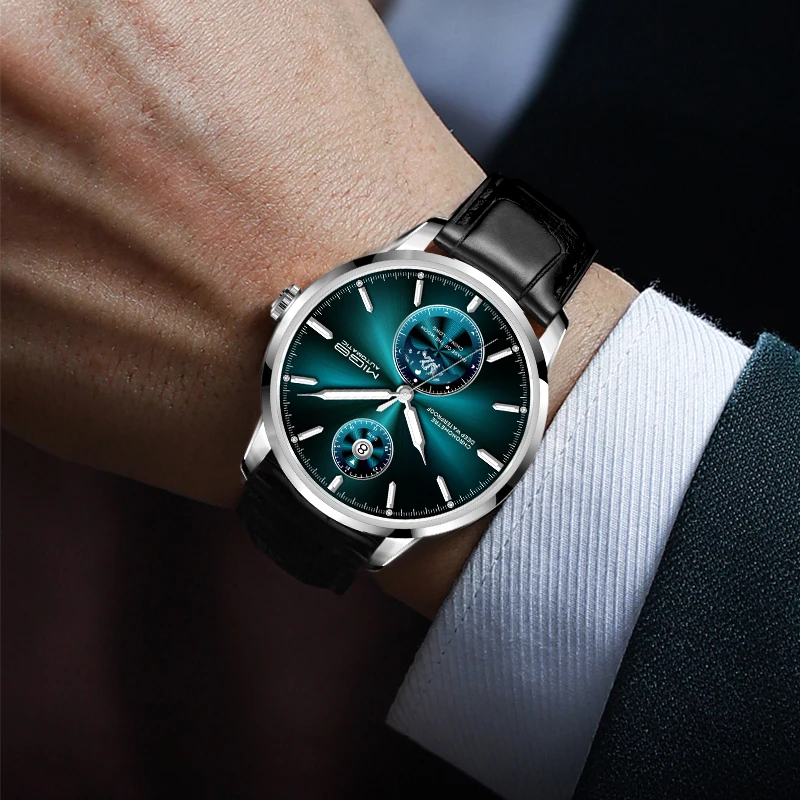 mige brand business steel mechanical watch men movement waterproof luxury fashion automatic night light leather watches for man