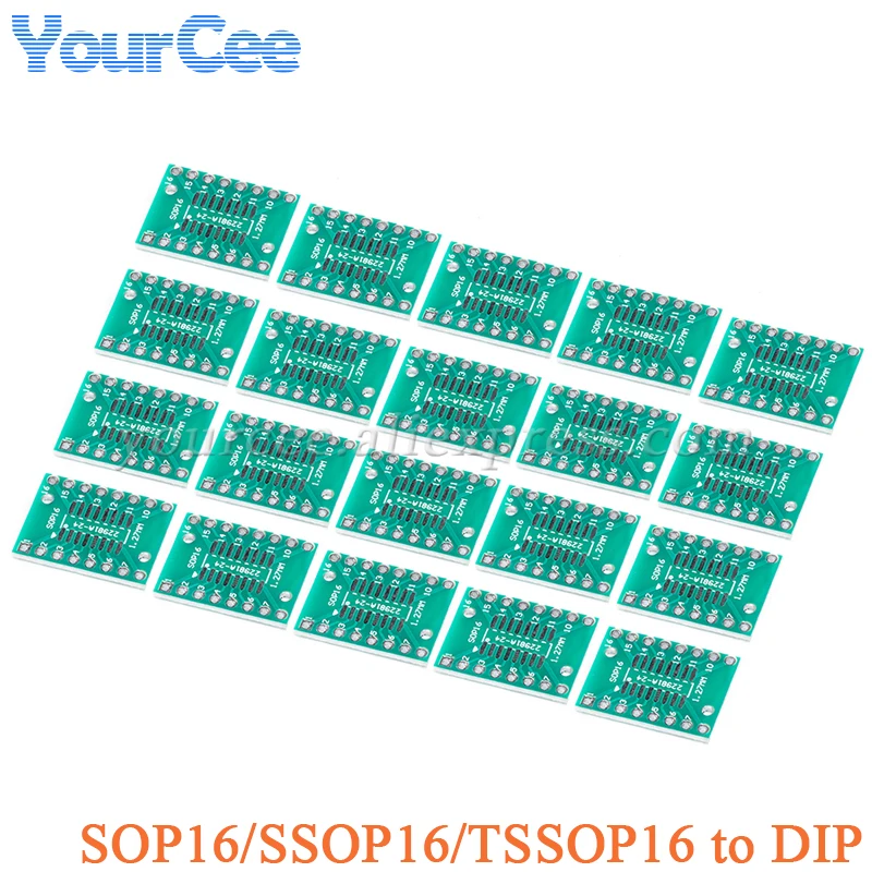20 szt./2 szt. Płytka adaptera SOP16 SSOP16 TSSOP16 na DIP16, konwerter, raster 0,65 mm/1,27 mm, gniazdo IC, obwody scalone PCB