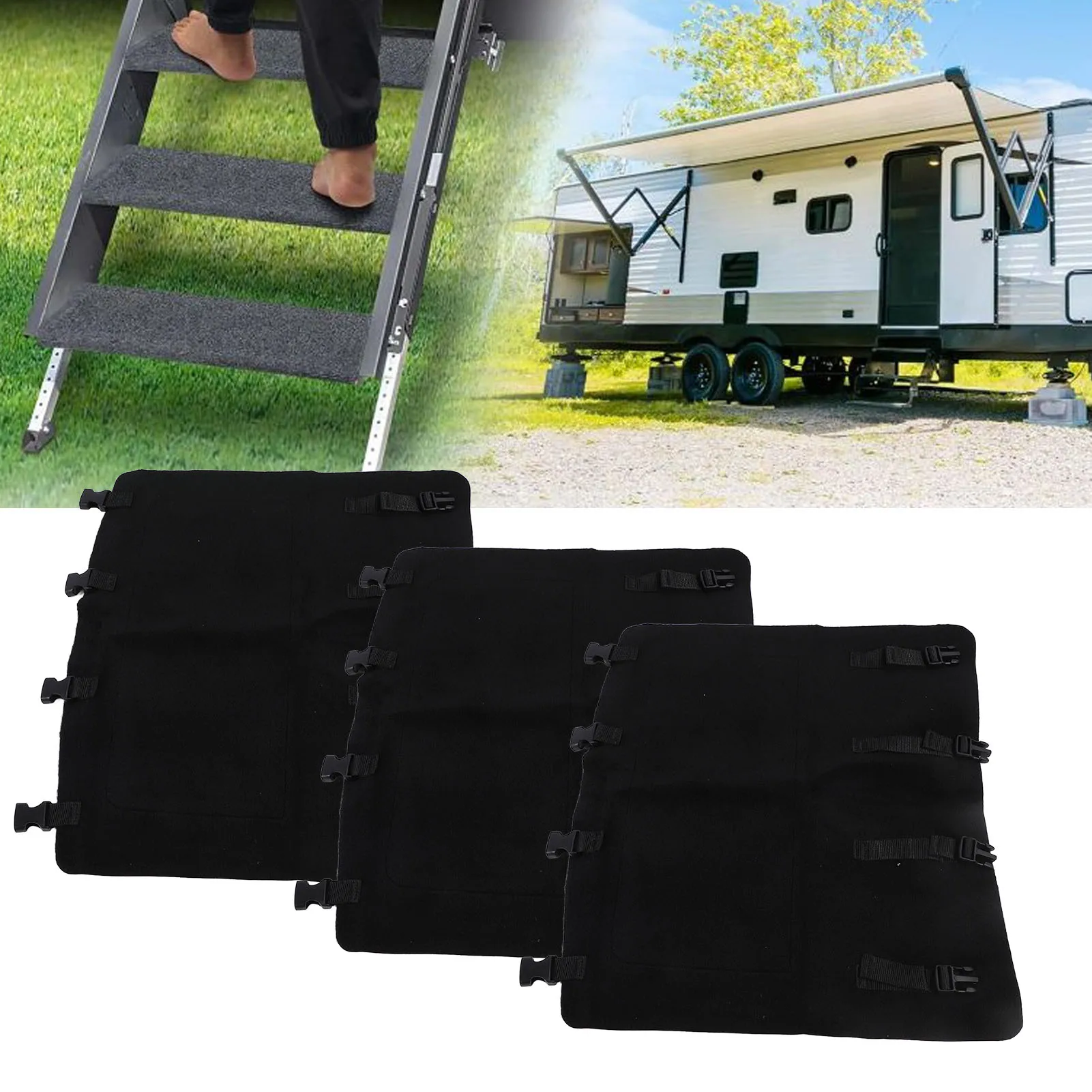 

3 шт. чехлы на ступеньки для автофургона 22 х 20 дюймов, черные коврики на ступеньки для автофургона, ковры для изогнутых ног, лестницы с ручным электрическим радиусом