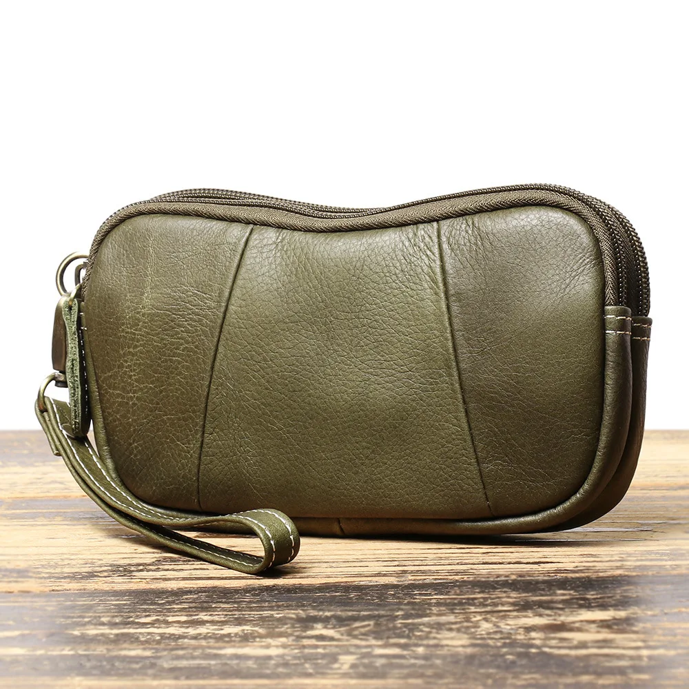 LJ-1897 Echt lederen draagbare telefoontas voor dames, multifunctionele portemonnee met dubbele ritssluiting van koeienhuid