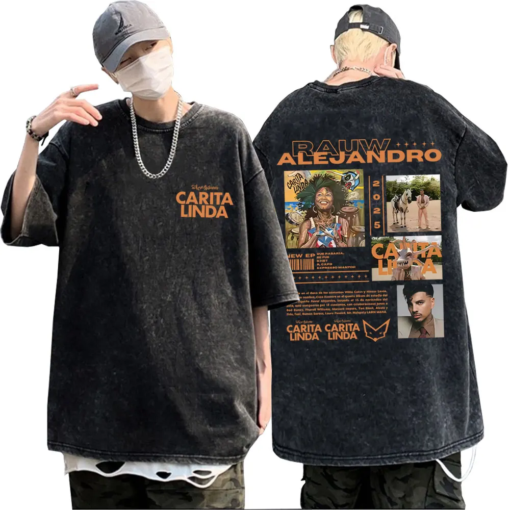 

Washed Vintage Rapper Rauw Alejandro Carita Linda Graphic T Shirt Men Hip Hop Fashion Pop Music T-shirts Unisex Oversized Tshirt