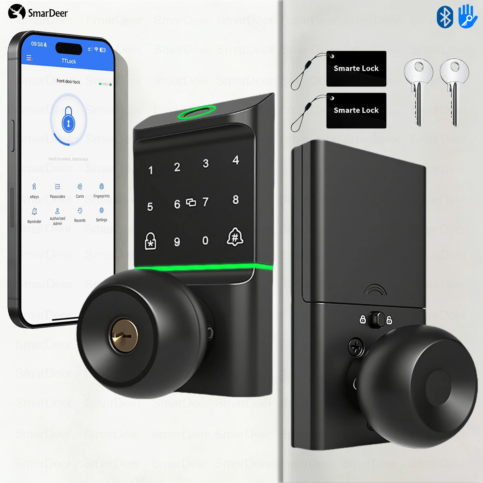 

Электронный дверной замок с отпечатком пальца, умный замок с автоматической блокировкой, совместим с левосторонними и правосторонними дверями, бесключевой замок для дома