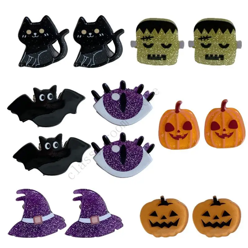 

2Pcs Children Cartoon Halloween Hair Claw Clips Acrylic Pumpkin Bat Hairpins Kids Mini Halloween Barrettes Hair Accessories