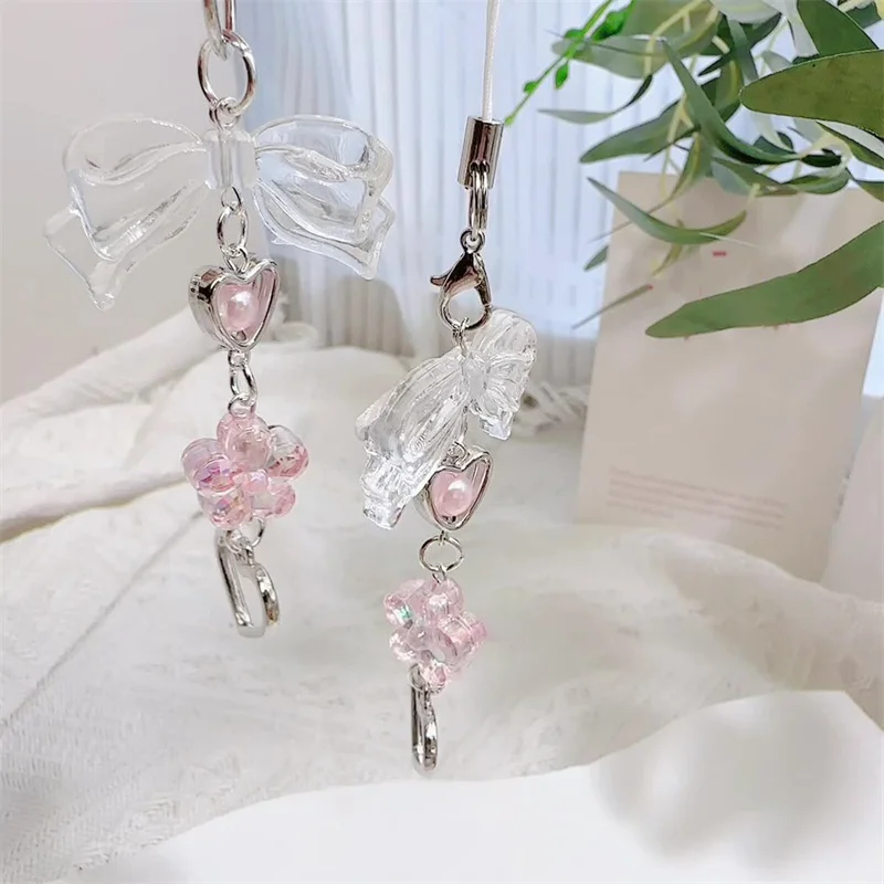 1/2 قطعة الحلو الوردي Bowknot زهرة سلاسل الهاتف متعددة نمط لفتاة أزهار لطيفة ستار شريط لتعليق الهاتف المحمول اسهم الهاتف المفاتيح