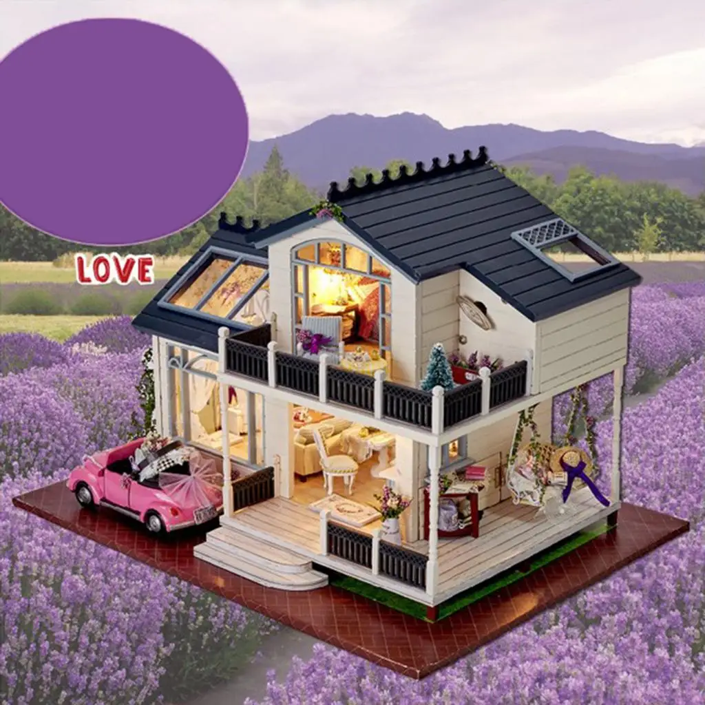 3D Wooden Dollhouse Miniature DIY House Kit with Furniture & LED, 1:24 DIY Dollhouse Kit to Build Assembling - Provence Villa