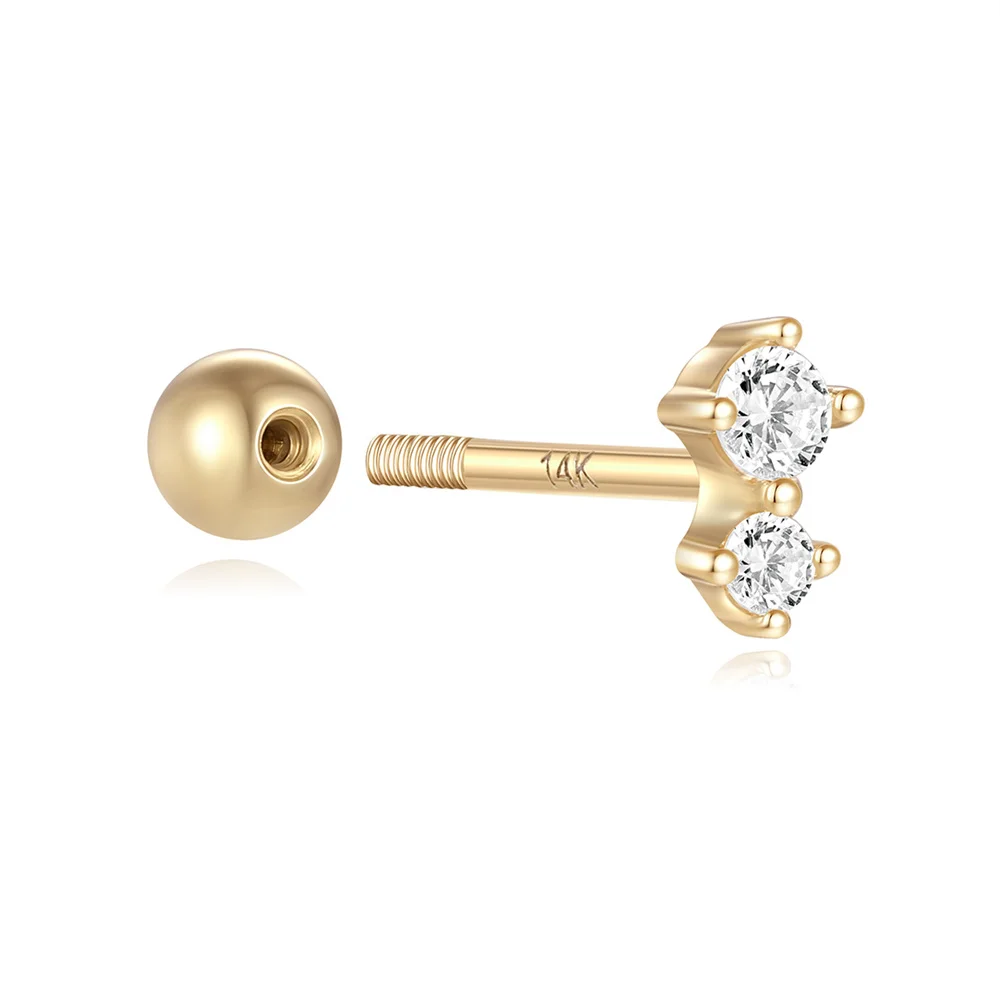 LENNIK 14K Pure Gold Earring Women European and American luxury mini horse eye zircon flat head threaded piercing earrings jewel
