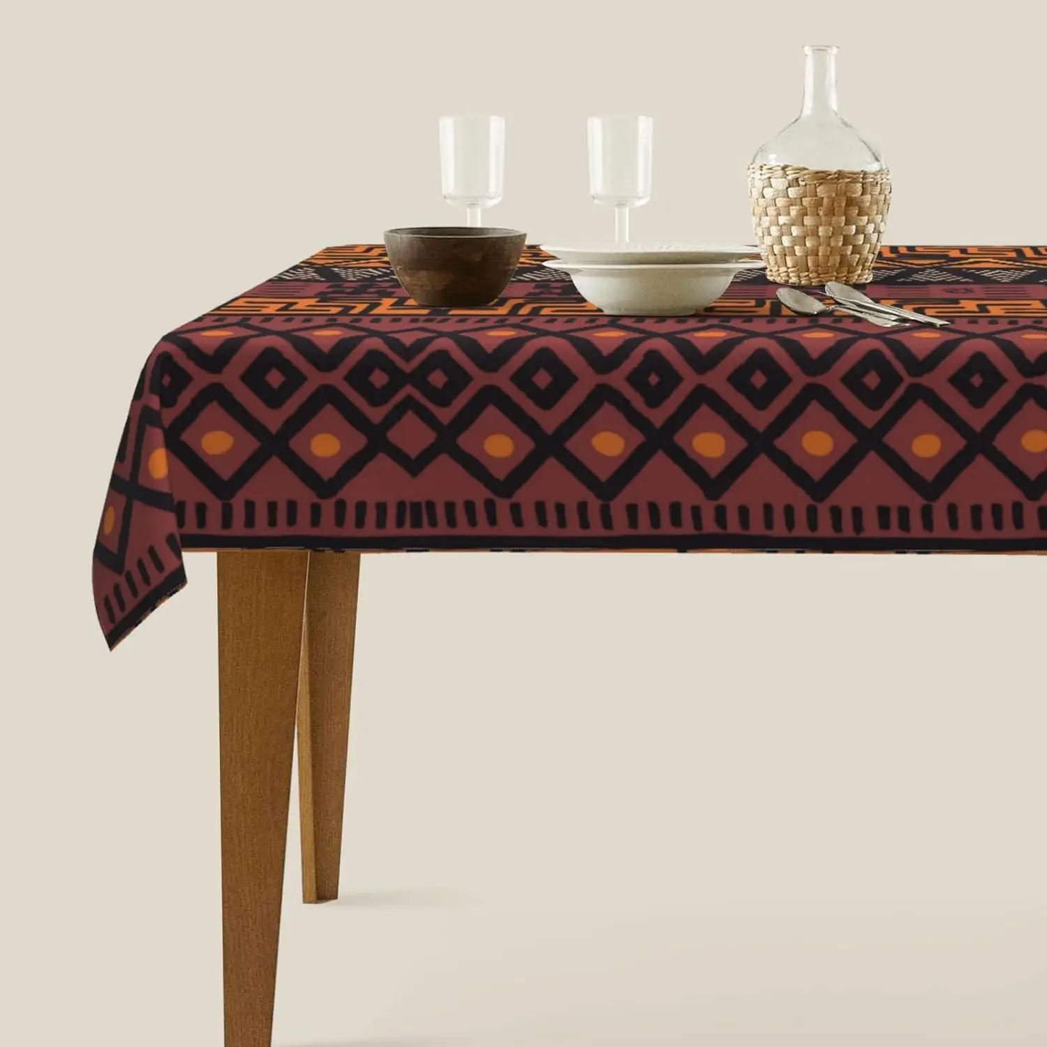 African Mud Tribal Tablecloth for Rectangle Table Decor Reusable Waterproof Tablecloth Kitchen Dining Wedding Party Decorations