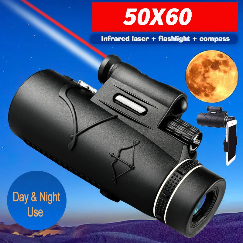 

Телескоп 50x60, оптическая линза ночного видения с увеличением 50X, Зрительная труба для ночного и дневного видения, для пеших прогулок