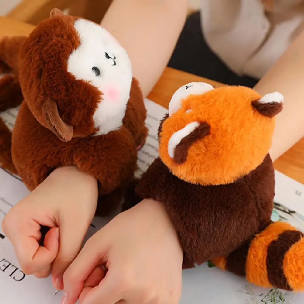 Cute Panda Raccoon Lion Dog Rabbit Monkey Tiger Plush Doll Slap Bracelet Plush Toy Cartoon Stuffed Animal Toy Boys Girls Gift