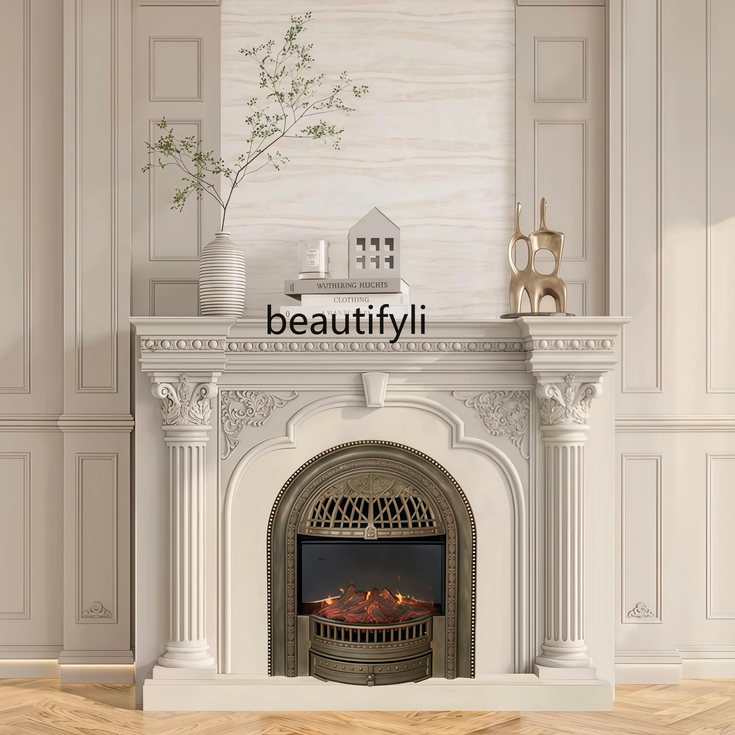 

retro full solid wood carving flower fireplace cabinet French fireplace decorative cabinet integrated