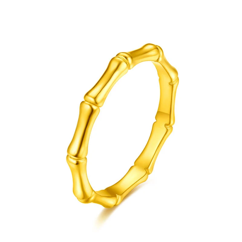 

1PCS 999 Pure 24K Yellow Gold Ring For Women 3D Bamboo Festival Band Ring US Size 7.5