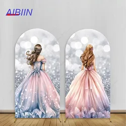 Quinceanera 15 Year Girl Birthday Arch Backdrop Cover Sliver Glitter Dots Pink Princess Dress Party Decor Portrait Background